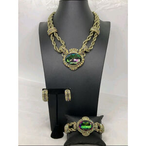 Heidi Daus Jewelry Set Aurora Borealis Crystal 3 Piece Chain Design NWOT
